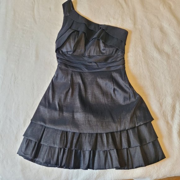 G.L.A.M. One Shoulder Black Dress with Bottom Ruffles Size Medium - Picture 3 of 9
